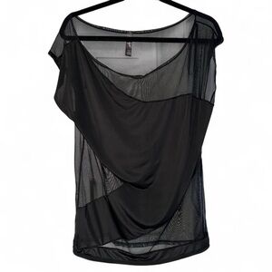 Dreamgirl Black Sheer Mesh Draped Top – Size Large